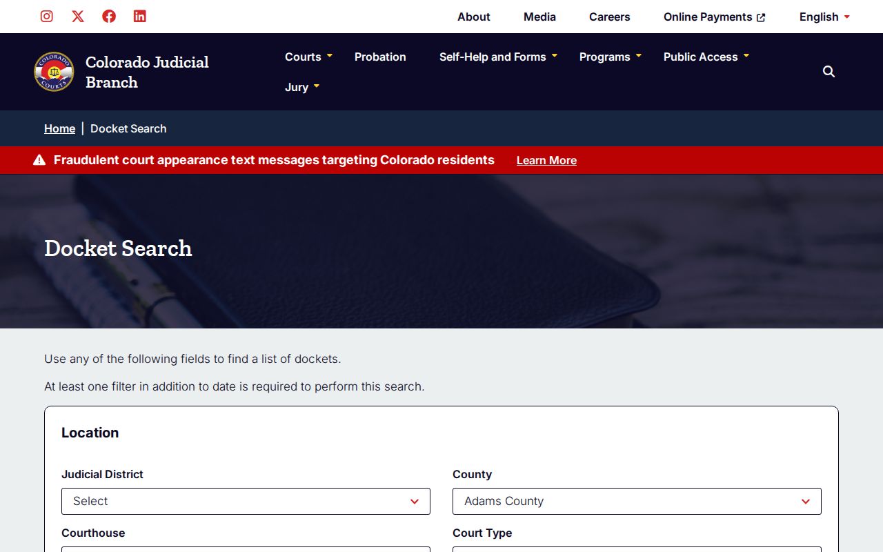 Thornton residents directory Colorado court docket search filters