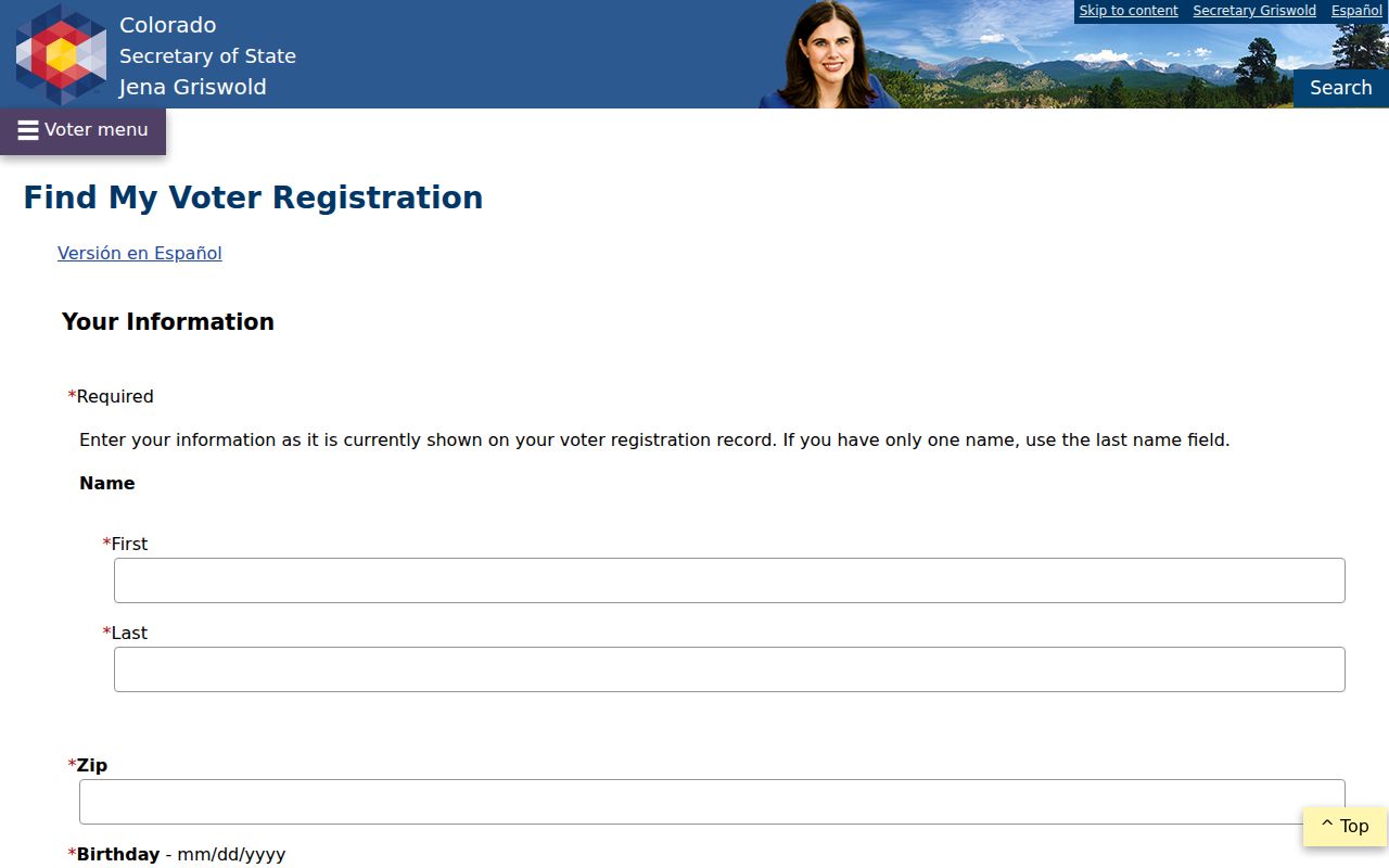Thornton residents directory Colorado voter self lookup fields