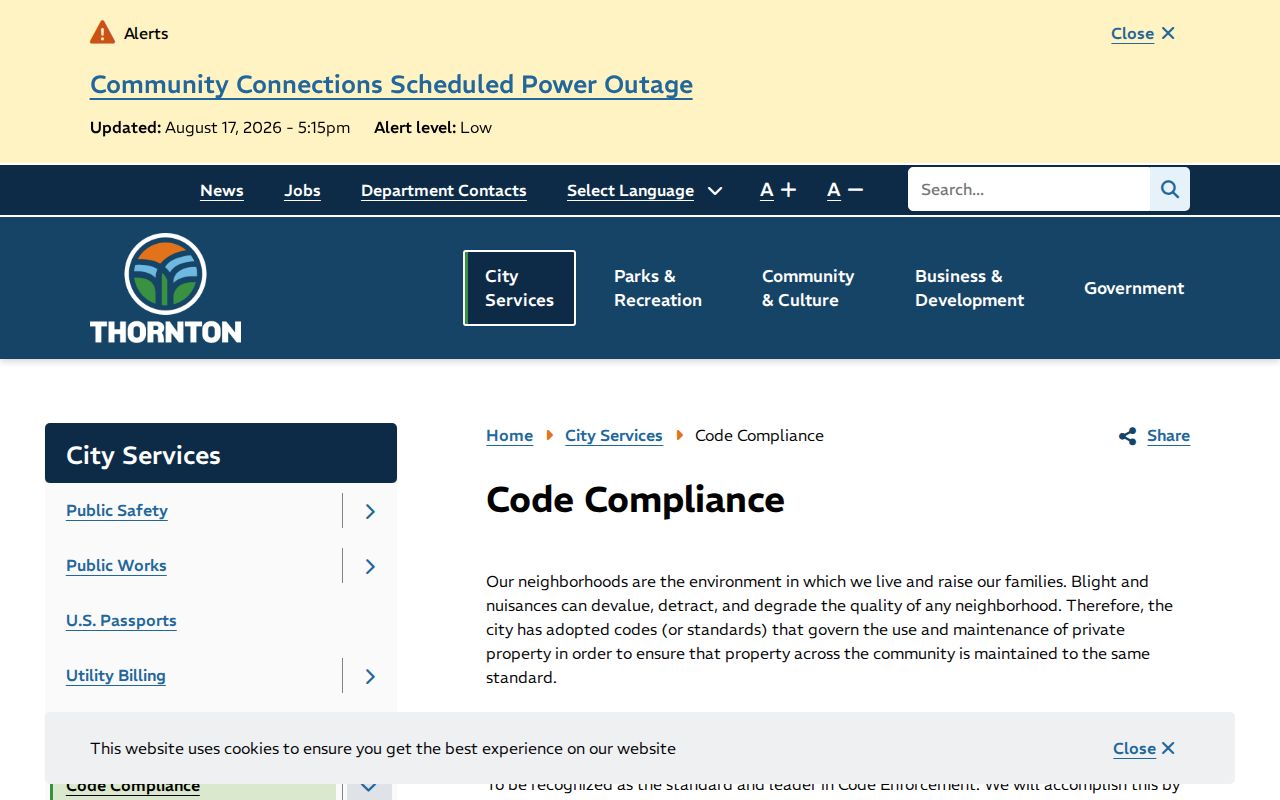 Thornton neighbors city code compliance route
